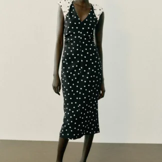ZARA POLKA DOT MIDI DRESS WITH SHOULDER PADS