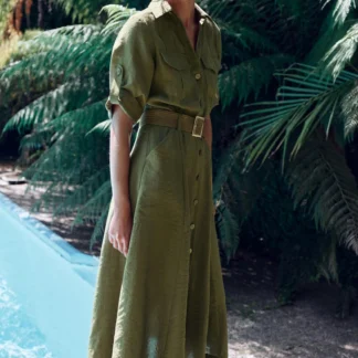 ZARA ベルト付きミディ丈シャツワンピース