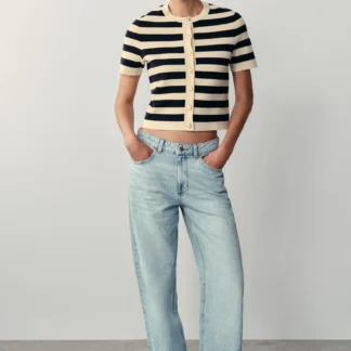 ZARA SHORT SLEEVE STRIPED CARDIGAN
