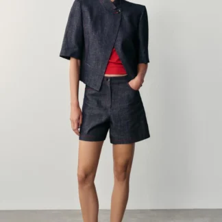 ZARA LINEN BLEND BERMUDA SHORTS WITH CONTRAST TOPSTITCHING