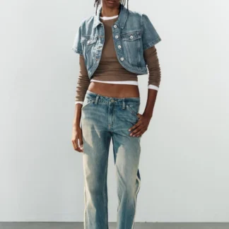 ZARA TRF MID-WAIST STRAIGHT-LEG JEANS WITH SIDE BANDS