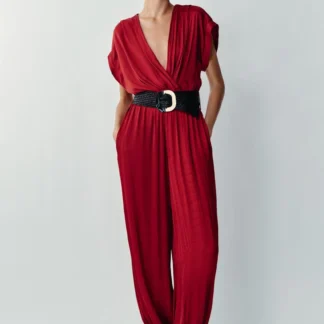 ZARA SATIN BELTED JUMPSUIT