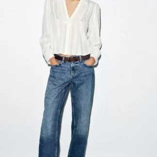 ZARA CROPPED LACE TRIM SHIRT