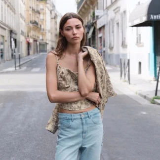 ZARA Z1975 FLORAL PRINT DENIM CROP TOP