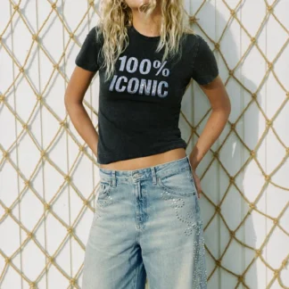 ZARA WASHED RHINESTONE SLOGAN T-SHIRT
