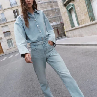 ZARA Z1975 MID-WAIST STRAIGHT STUDDED JEANS