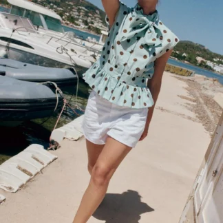 ZARA POLKA DOT SHIRT WITH BOW AND SLEEVELESS DESIGN