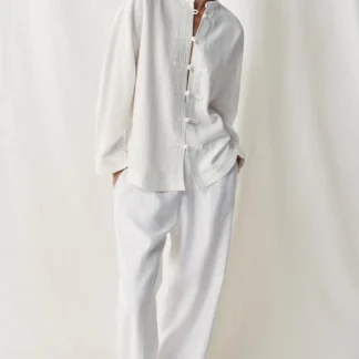 ZARA LINEN BLEND OVERSIZE SHIRT WITH FROG FASTENING