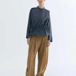 ZARA ZW COLLECTION CHECKED LINEN TROUSERS