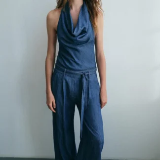 ZARA OPEN BACK HALTER JUMPSUIT WITH BELT