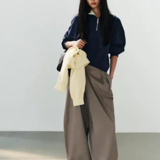 ZARA ASYMMETRIC WAIST PLEATED TROUSERS