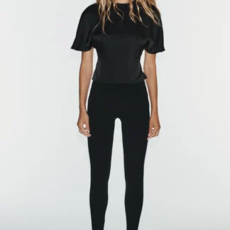 ZARA SATIN TOP WITH SHOULDER PADS AND STRAPS