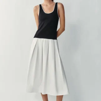 ZARA CONTRAST POPLIN MIDI DRESS