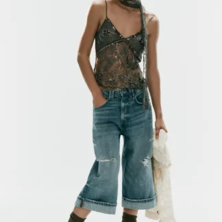 ZARA EMBROIDERED LACE TOP WITH SCARF