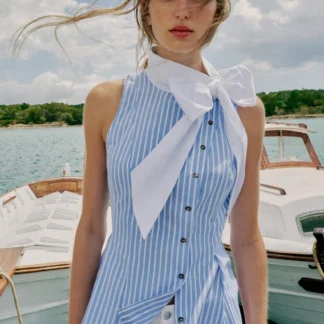 ZARA STRIPED TIE-NECK SLEEVELESS SHIRT