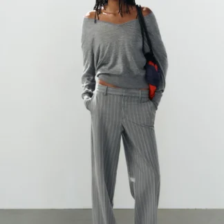 ZARA LOW-RISE STRIPED STRAIGHT-LEG TROUSERS