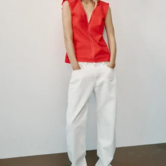 ZARA CONTRAST STITCH POPLIN TOP