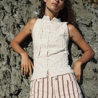 ZARA TOP WITH CUTWORK EMBROIDERY AND FROG FASTENING