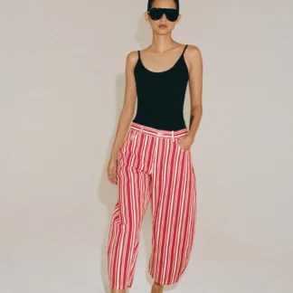 ZARA ZW COLLECTION MID-WAIST STRIPED BALLOON CAPRI JEANS