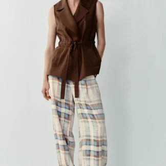 ZARA LINEN BLEND BELTED WAISTCOAT