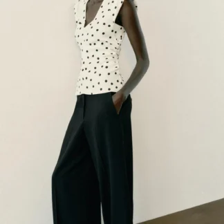 ZARA POLKA DOT TOP WITH SHOULDER PADS