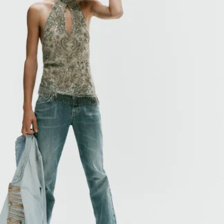 ZARA BEADED HALTER TOP