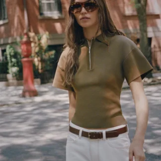 ZARA SHORT SLEEVE KNIT ZIP-UP POLO SHIRT