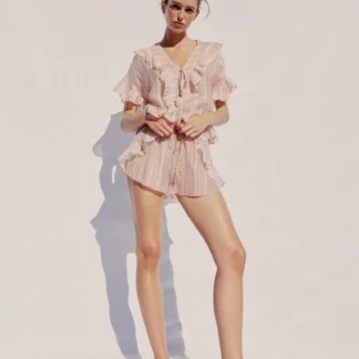 ZARA STRIPED SHORTS WITH RUFFLES