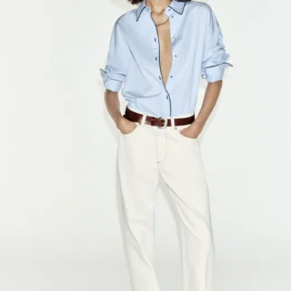 ZARA POPLIN SHIRT WITH CONTRAST PIPING