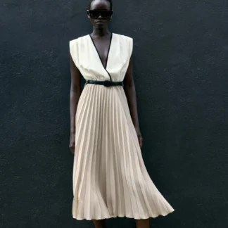 ZARA COMBINED PLEATED MIDI DRESS