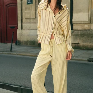 ZARA STRIPED LINEN BLEND TROUSERS