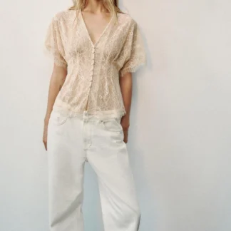 ZARA LACE BUTTON-UP TOP