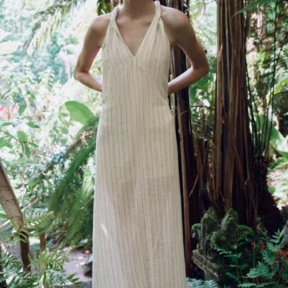ZARA STRIPED METALLIC THREAD MAXI DRESS