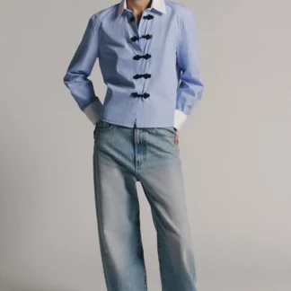 ZARA ZW COLLECTION STRIPED SHIRT WITH FROG FASTENING