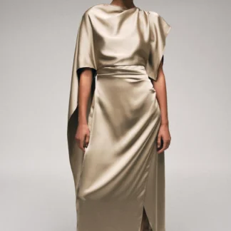ZARA SATIN MIDI CAPE DRESS