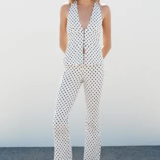 ZARA STRETCH HALTER NECK TOP WITH DOTS