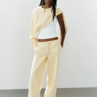 ZARA BASIC STRAIGHT-LEG PLUSH TROUSERS WITH ADJUSTABLE HEM