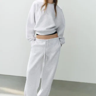 ZARA BASIC STRAIGHT-LEG PLUSH TROUSERS WITH ADJUSTABLE HEM
