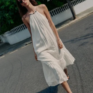 ZARA BEADED CRINKLE-EFFECT MIDI DRESS