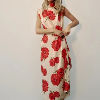 ZARA FLORAL PRINT MIDI DRESS WITH BELT