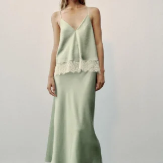 ZARA CONTRASTING LACE MIDI CAMISOLE DRESS