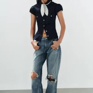 ZARA TAILORED SHIRT WITH POCKETS AND SCARF