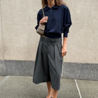 ZARA KNIT POLO JUMPER WITH SHOULDER PADS