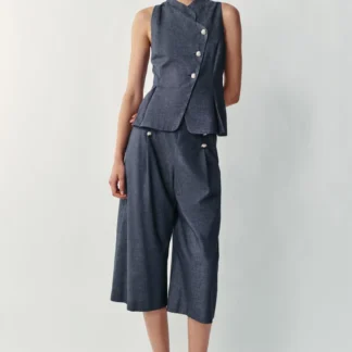 ZARA LINEN BLEND DOUBLE-BREASTED WAISTCOAT