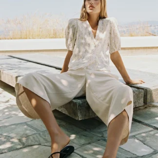 ZARA LONG LINEN BLEND LACE TRIM BERMUDA SHORTS