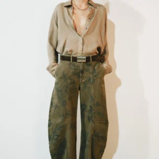 ZARA ZW COLLECTION LOW-RISE BARREL JEANS WITH FLORAL PRINT