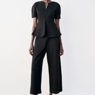 ZARA PUFF SLEEVE PEPLUM TOP
