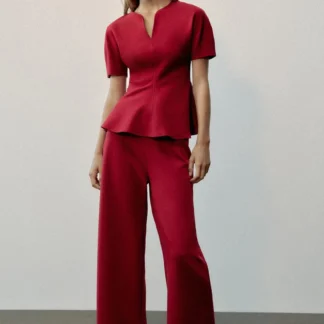 ZARA PUFF SLEEVE PEPLUM TOP