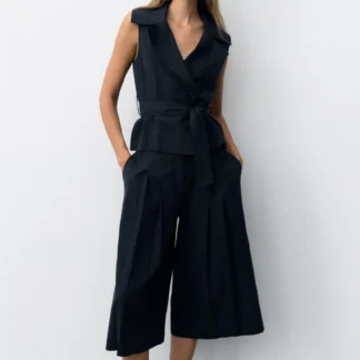 ZARA LINEN BLEND BELTED WAISTCOAT