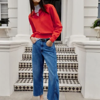 ZARA KNIT POLO JUMPER WITH SHOULDER PADS